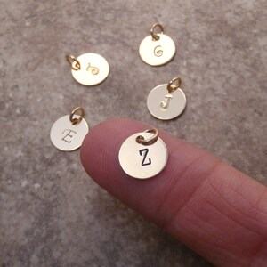 Dainty gold initial charm - Custom Letter pendant - 3/8&quot;  Initial tag - Dainty, small initial - Hand stamped