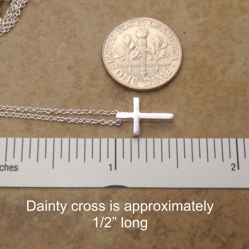 Dainty, small cross pendant Simple Minimalist necklace Tiny Sterling silver cross Delicate jewelry for her image 3