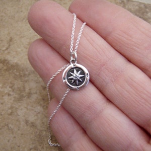 Dainty Compass charm necklace - Graduation gift for her - Small Sterling silver charm pendant - Vacation traveler gift