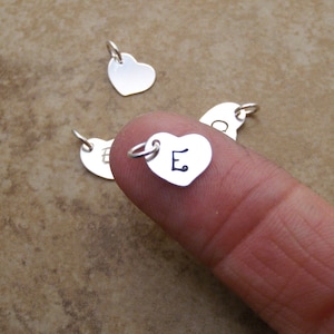 Silver heart initial charm - Personalized letter - Tiny heart pendant - Sterling silver initial tag
