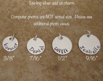 Name charm - Personalized charm -  Date charm - Garter charm - Hand stamped pendant - Sterling silver custom charm - Sold Separately