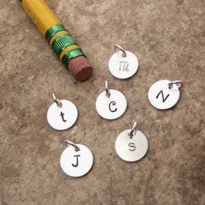 Personalized silver Initial charm - Small letter pendant - Dainty Sterling silver disc