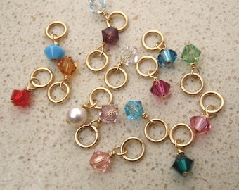 Gold Birthstone charm - 4mm Swarovski elements - Tiny birthstone crystal bead gold or rose gold -Dainty Birthstone drop -Sold separately