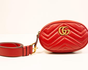 Gucci GG Marmont Oval Belt Bag in Red Leather in Very Good Condition