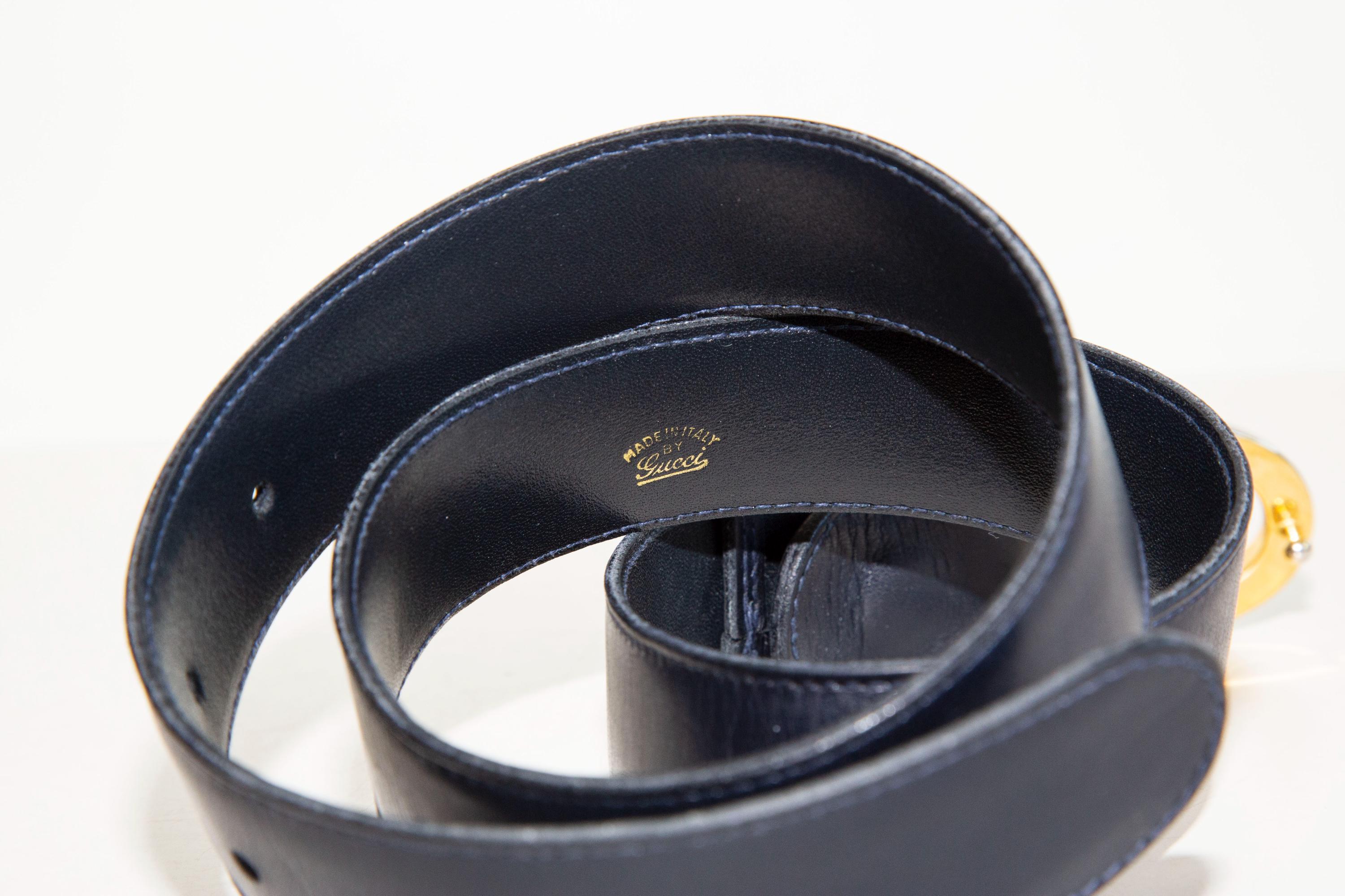 Authentic Vintage Gucci belt. Navy Blue leather. Very good condition. Gucci Moon Calfskin Interlocking G 37mm Belt 85 34 Cobalt  main image 2
