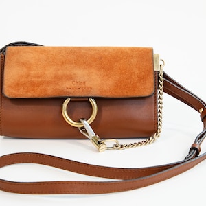 chloe faye tobacco Chlo Small Leather Shoulder Bag - Brown Stamped logo at flap front Chloe Faye Medium Leather &