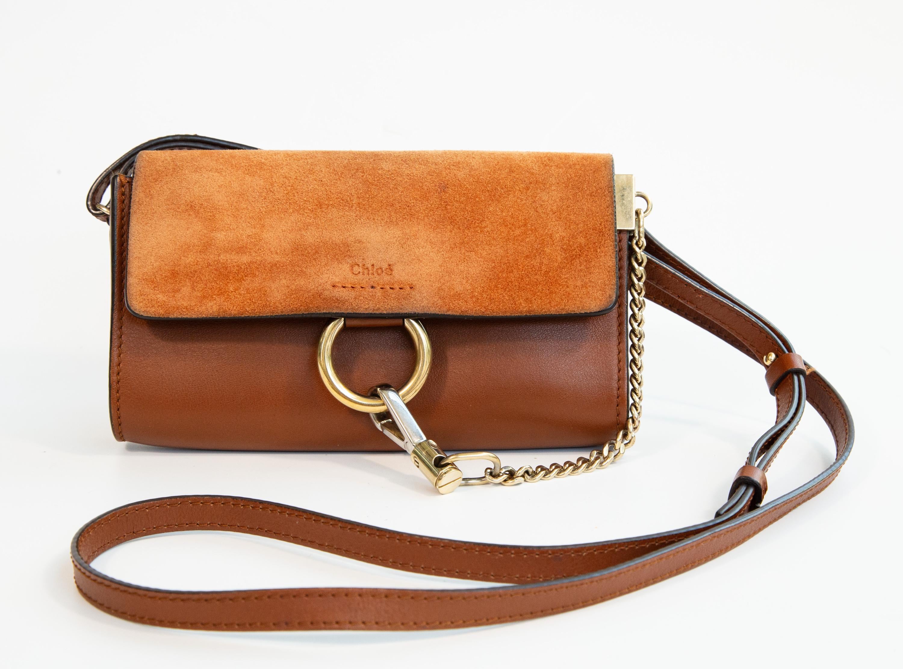 chloe faye bag tobacco TARIFF FREE Mini Shoulder Silver Hardware Barcode Tag CHA003 Card slots at interior Chloe' Faye tobacco small bag