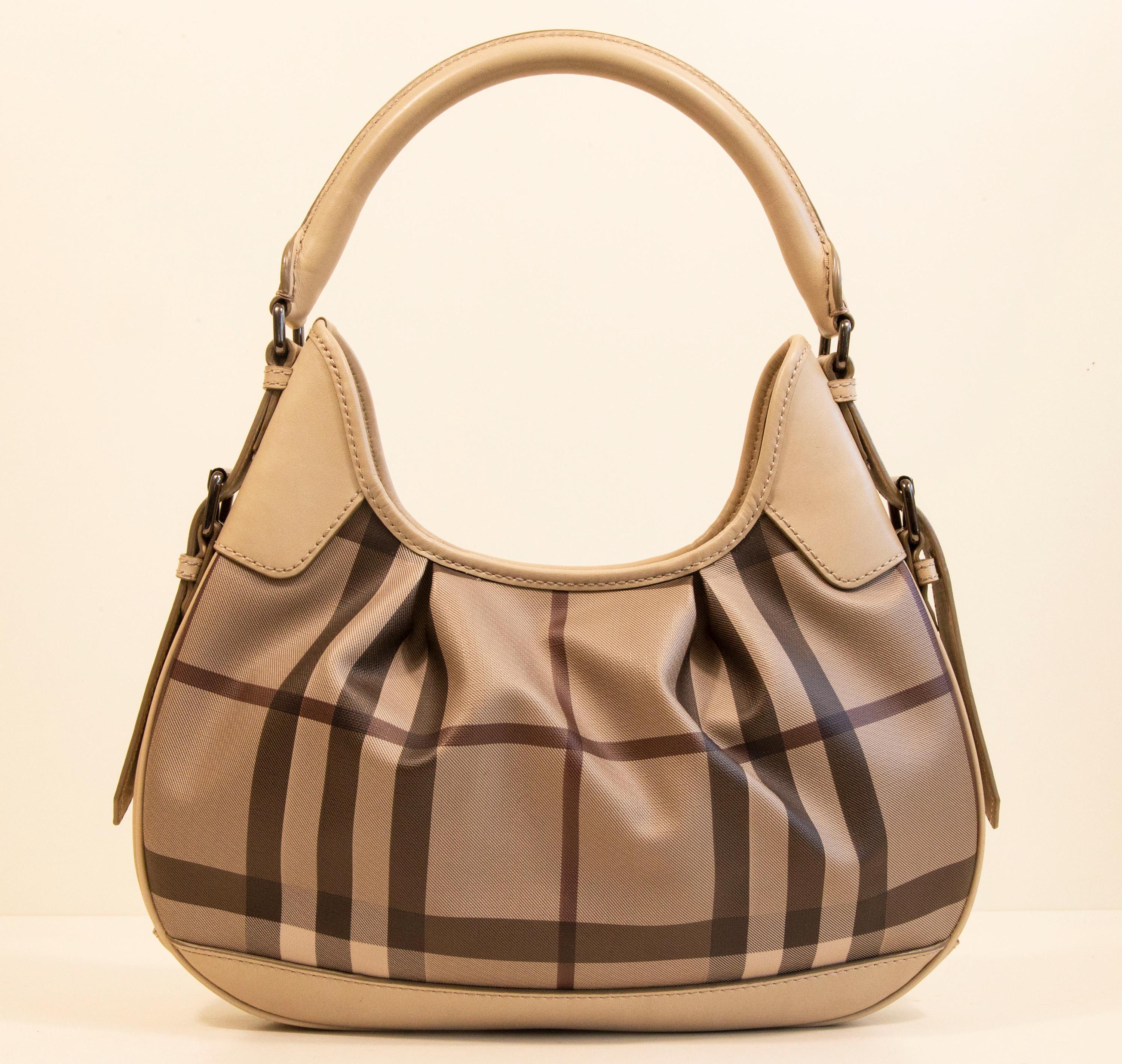 Burberry Gray Classic Check Hobo Shoulder Bag in Very Good 