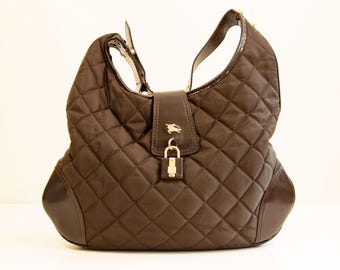 Burberry Prorsum Black Quilted Nylon Hobo Shoulder Bag Gold  display picture 1