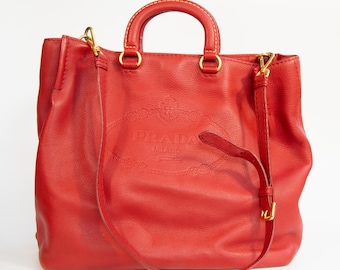 Prada  Tote / 2-Way Bag in Red Leather in Very Good Vintage Condition