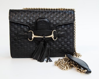 Gucci Emily Crossbody Bag  in Blck Leather with Micro Guccissima Web Embossing