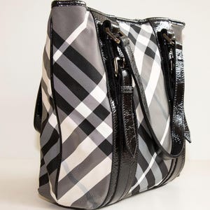 Burberry Black & White Nylon Tote in Very Good Condition