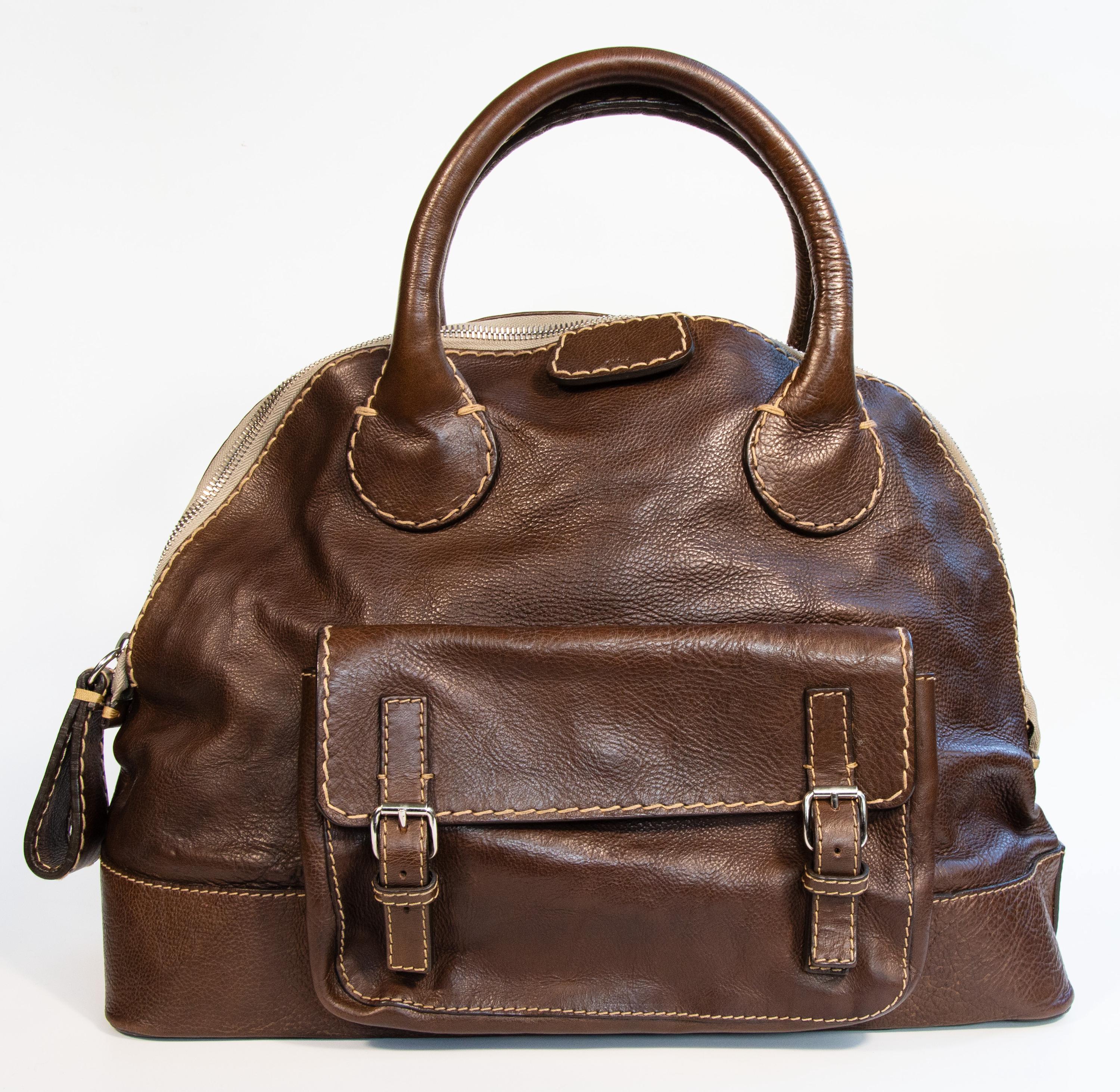 Chloe Edith Top Handle Bag in Brown Leather in Very Good Vintage 