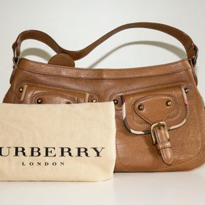 Burberry Brown Leather Shoulder Bag with Nova Check Trim in Very Good Condition