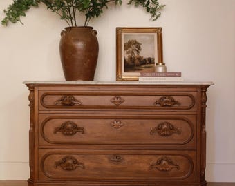 Oak Marble Top Curved Edge Dresser