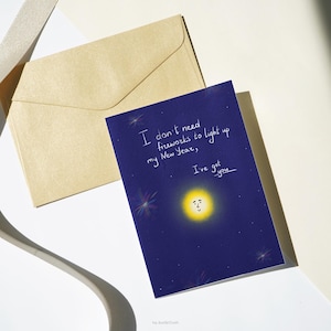 Tarjeta de año nuevo, tarjeta de regalo, tarjeta de regalo para novio o novia, postal con texto, postal con ilustración, descarga digital PDF