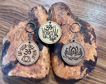 Yoga Lover Keychain/ Laser Cut & Engraved Wood / Zen Vibes