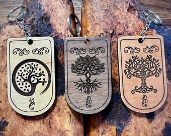 Tree of Life Laser Engraved Keychain/ 2x3 inches/ Choose from 10 designs