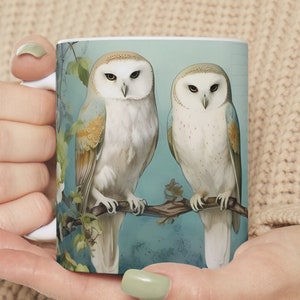 Uil koffiemok, 11 oz zwarte mok, uil kerstcadeau, Vaderdagcadeau, uniek theekopje.