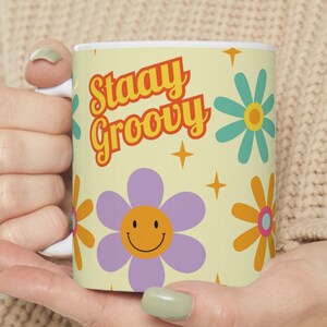 Dont Worry Be Happy, Retro Coffee Cup, Groovy Mug, Flower Power, Hippie Gift For Wife. image 3