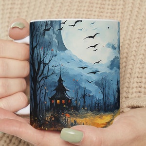 Witchy Mug, Witch Coffee Mug, Haunted House, Halloween Gift, Spooky Night, Full Moon.