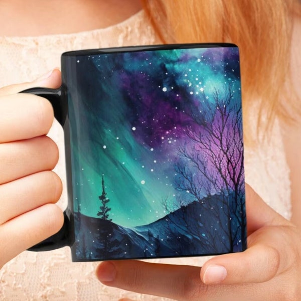 Galaxy Mug, Celestial Mug, Alaska, Northern Lights, Aurora Borealis, Night Sky.