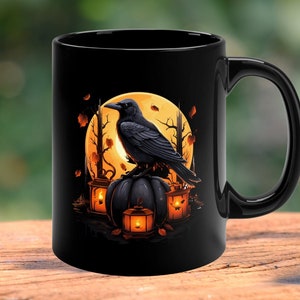 Bird Coffee Mug, Crow Mug, Raven Cup, Dark Academia, Spooky Cup, Black Pumpkin. image 2