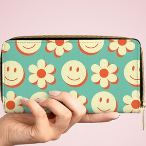 Wallet Women Cute, Hippie Wallet, Groovy Retro Zipper, 70's Style, Colorful Large. zdjęcie 7