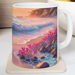 Yoga Mug, Beachy Decor, Ocean Lover, Ocean Sunrise, Beach Sunrise, Friend Gift, Gift For Her. image 3