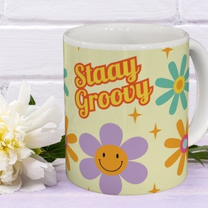 Dont Worry Be Happy, Retro Coffee Cup, Groovy Mug, Flower Power, Hippie Gift For Wife. image 2