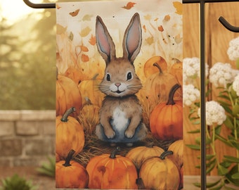 Fall Flag, Bunny In Pumpkin Patch Flag - Vibrant Autumn Decorative Banner, Outdoor Fall Decorations, Housewarming Gift.