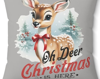 Home Decore, Oh Deer Christmas Is Here Spun Polyester Square Pillow