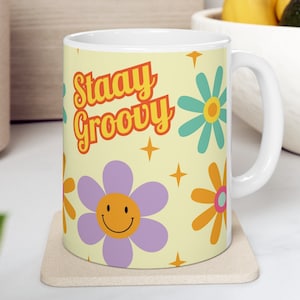 Aesthetic Mug, Retro Coffee Cup, Groovy Mug, Flower Power, Hippie Gift For Wife.