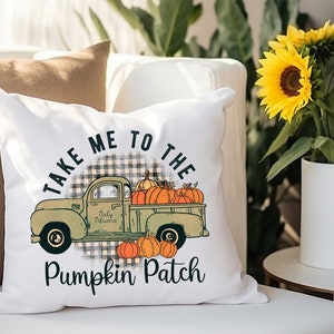 Wohnkultur, Herbstkissenbezug, Bring mich zum Kürbisflecken quadratischer Fall aus gesponnenem Polyester, Bauernhauskissen.