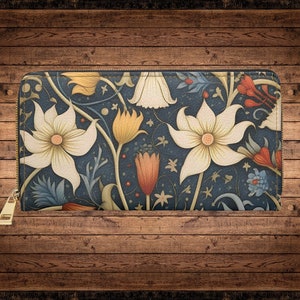 Whimsical Folk Art Print Zipper Wallet, Mothers Day Gift, Women's Zipper Wallet, Flower design. image 1