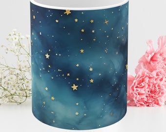 Witchy Mug, Galaxy Mug, Celestial 11 oz, Outer Space, Tea Lover, Universe, Pink Stars and Moon.