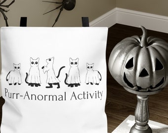 Halloween Candy Bags, Cat Themed gifts, Cute Cat Ghosts Halloween Tote Bag.