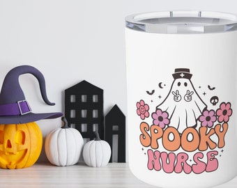 Halloween Travel Mug, Insulated Coffee Mug, Cute Nurse Cup, Halloween Gift.