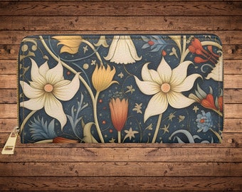 Whimsical Folk Art Print Zipper Wallet, Mothers Day Gift, Women's Zipper Wallet, Flower design.