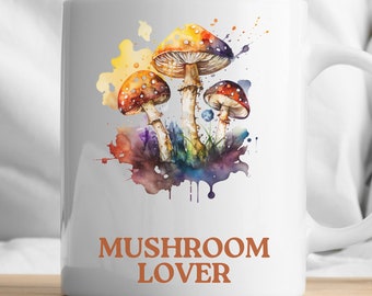 Mushroom Mug, Mushroom Cup, Cute Simple Ceramic Mug, Black and White Design.