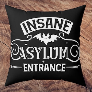 Home Decore, Halloween Pillows, Insane Asylum Square Pillow, Goth Husband Gift, Best Seller, Halloween Home Décor.