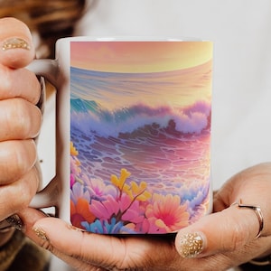 Yoga Mug, Beachy Decor, Landscape, Ocean Lover Gift, Ocean Sunrise, Beach Sunrise, Friend Gift.