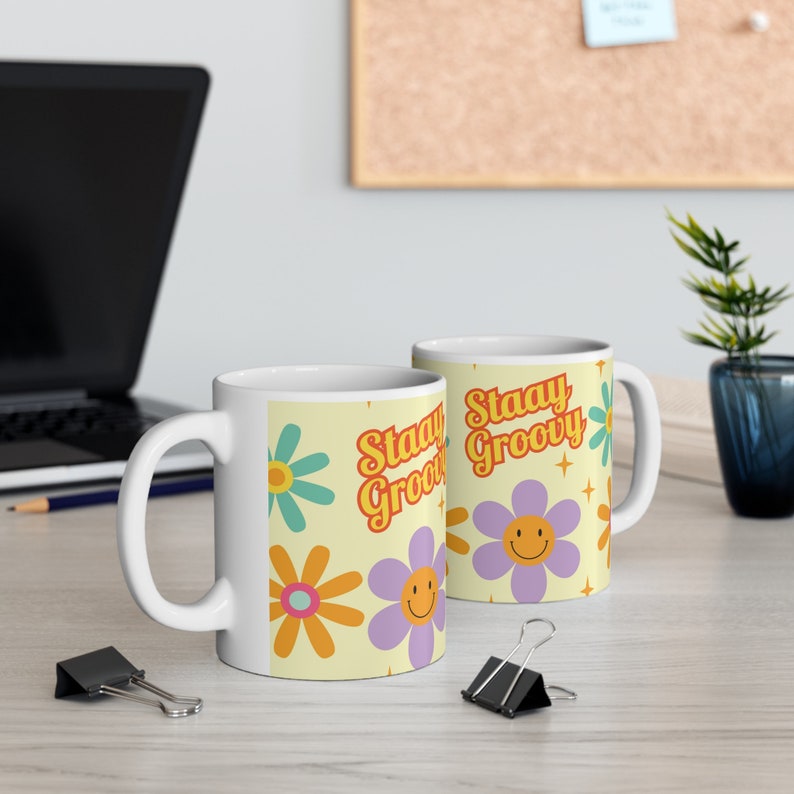 Dont Worry Be Happy, Retro Coffee Cup, Groovy Mug, Flower Power, Hippie Gift For Wife. image 6