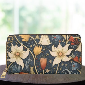 Whimsical Folk Art Print Zipper Wallet, Mothers Day Gift, Women's Zipper Wallet, Flower design. image 2