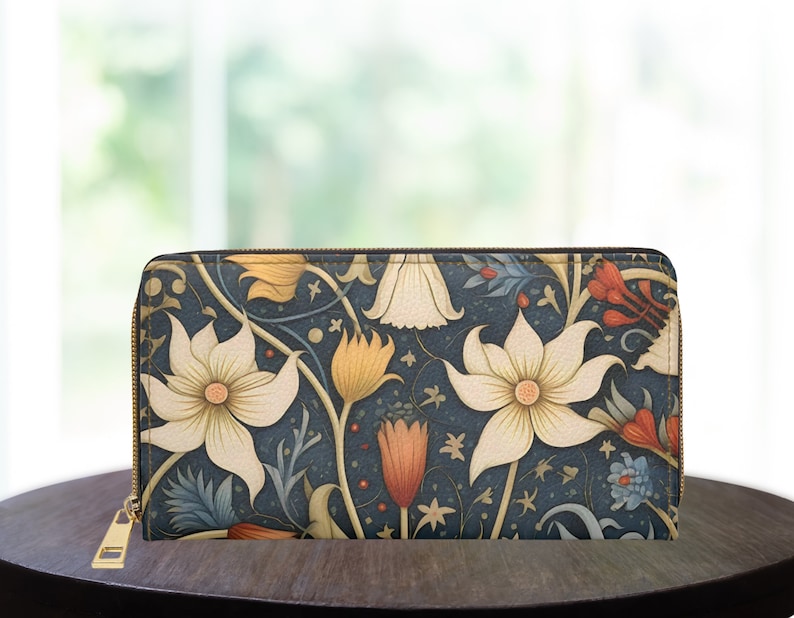 Whimsical Folk Art Print Zipper Wallet, Mothers Day Gift, Women's Zipper Wallet, Flower design. image 2