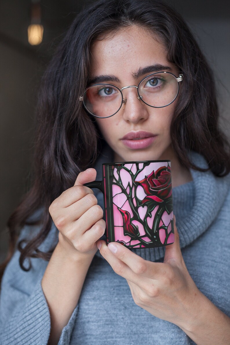 Stained Glass Flower, Stained Glass Rose Print Mug, Flower Lover Tea