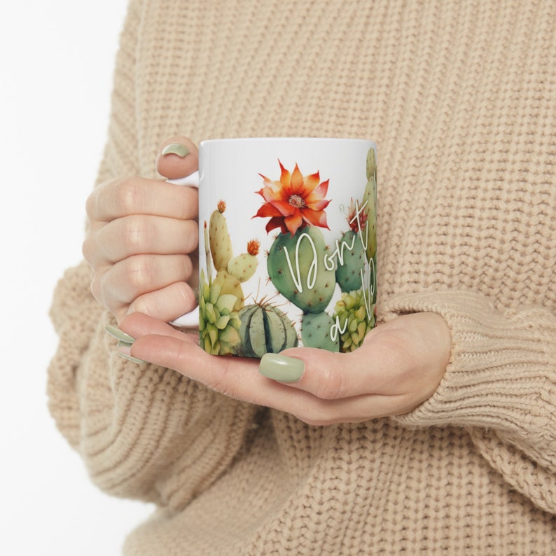 Cactus Mug with vibrant colors, Funny Gift, Succulent Mug , Cute Punny Cactus Coffee. image 3