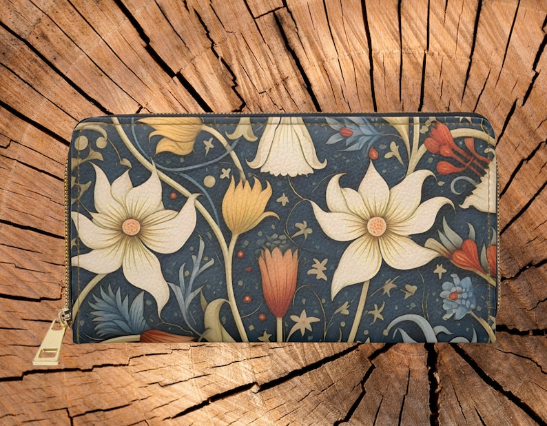 Whimsical Folk Art Print Zipper Wallet, Mothers Day Gift, Women's Zipper Wallet, Flower design. image 4