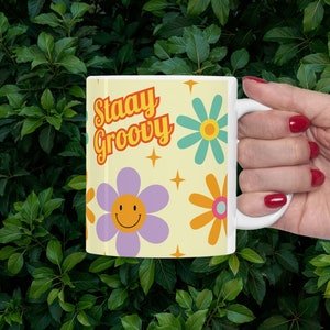 Dont Worry Be Happy, Retro Coffee Cup, Groovy Mug, Flower Power, Hippie Gift For Wife. image 9