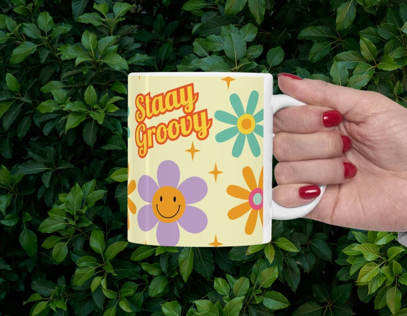 Dont Worry Be Happy, Retro Coffee Cup, Groovy Mug, Flower Power, Hippie Gift For Wife. image 9